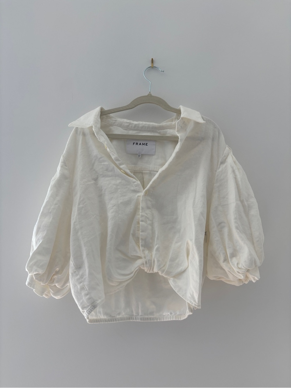 Frame Denim Off-White Puff-Sleeve Button Front Blouse